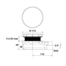 Bonde ultra-plate SMART receveur douche Ø90mm, Capot inox serti Ø117mm, H.48 mm, Sortie horizontale Ø40mm à coller Réf. 57680000000