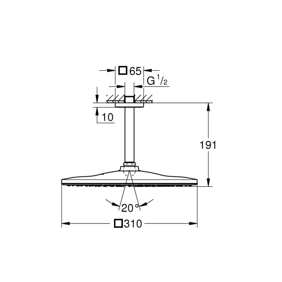 Ensemble douche de tête et bras plafonnier 142 mm, 1 jet Rainshower Mono 310 Cube Hard Graphite brossé 26566AL0