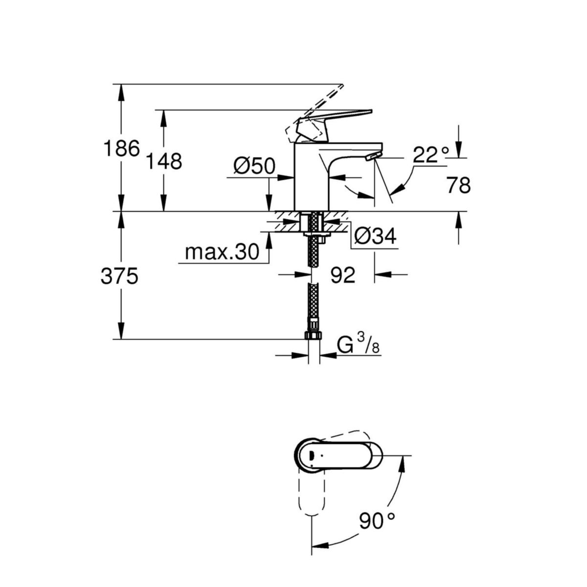 Mitigeur lavabo Eurosmart Cosmopolitan corps lisse ES 5,7 l/mn Chromé réf. 2337600E