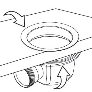 Bonde ultra-plate SMART receveur douche Ø90mm, Capot inox serti Ø117mm, H.48 mm, Sortie horizontale Ø40mm à coller Réf. 57680000000