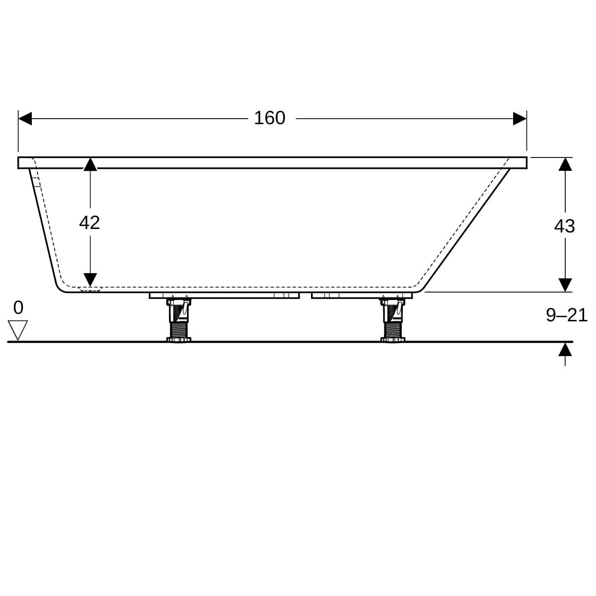 Baignoire acrylique pentagonale RENOVA 160x75/50 cm gain de place , en version gauche blanche réf.00048500000