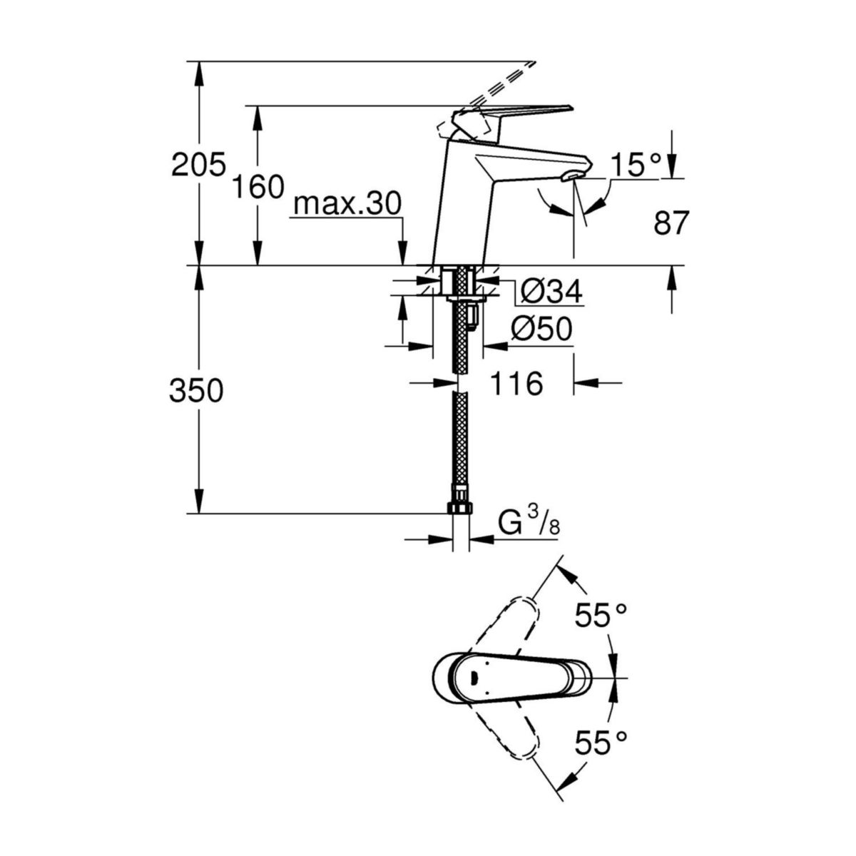 Mitigeur monocommande Lavabo Taille S Eurodisc Cosmopolitan Chromé 3246920E