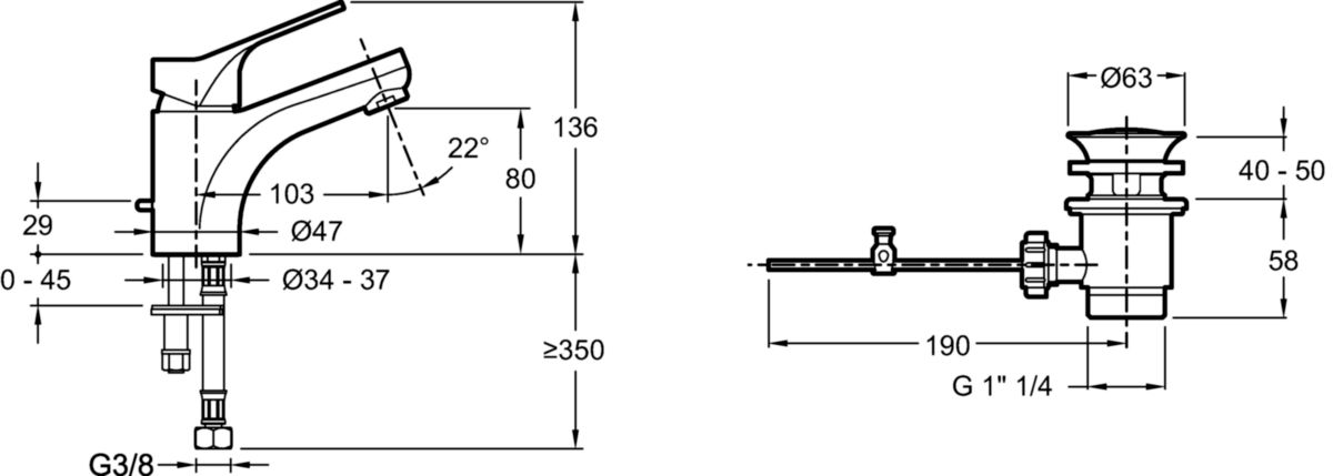 Mitigeur lavabo BRIVE avec système d'installation breveté 5 35'' chromé Réf. E78111-4-CP