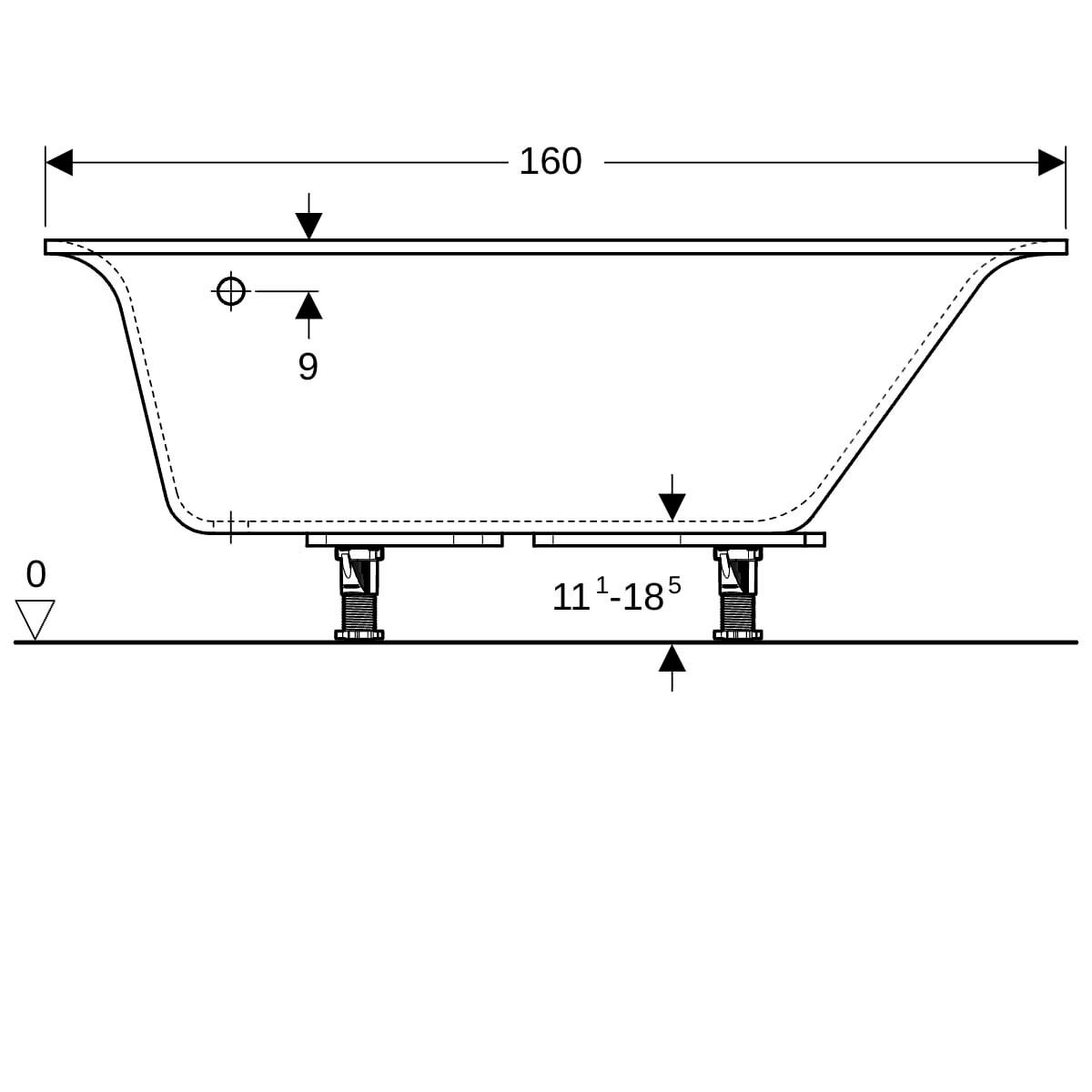 Baignoire RENOVA PLAN version gauche standard 160x100 blanc réf.00060800000