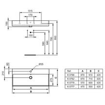 Lavabo STRADA 70 cm à poser rectifié ou à fixer au mur autoportant : Réf. K078201