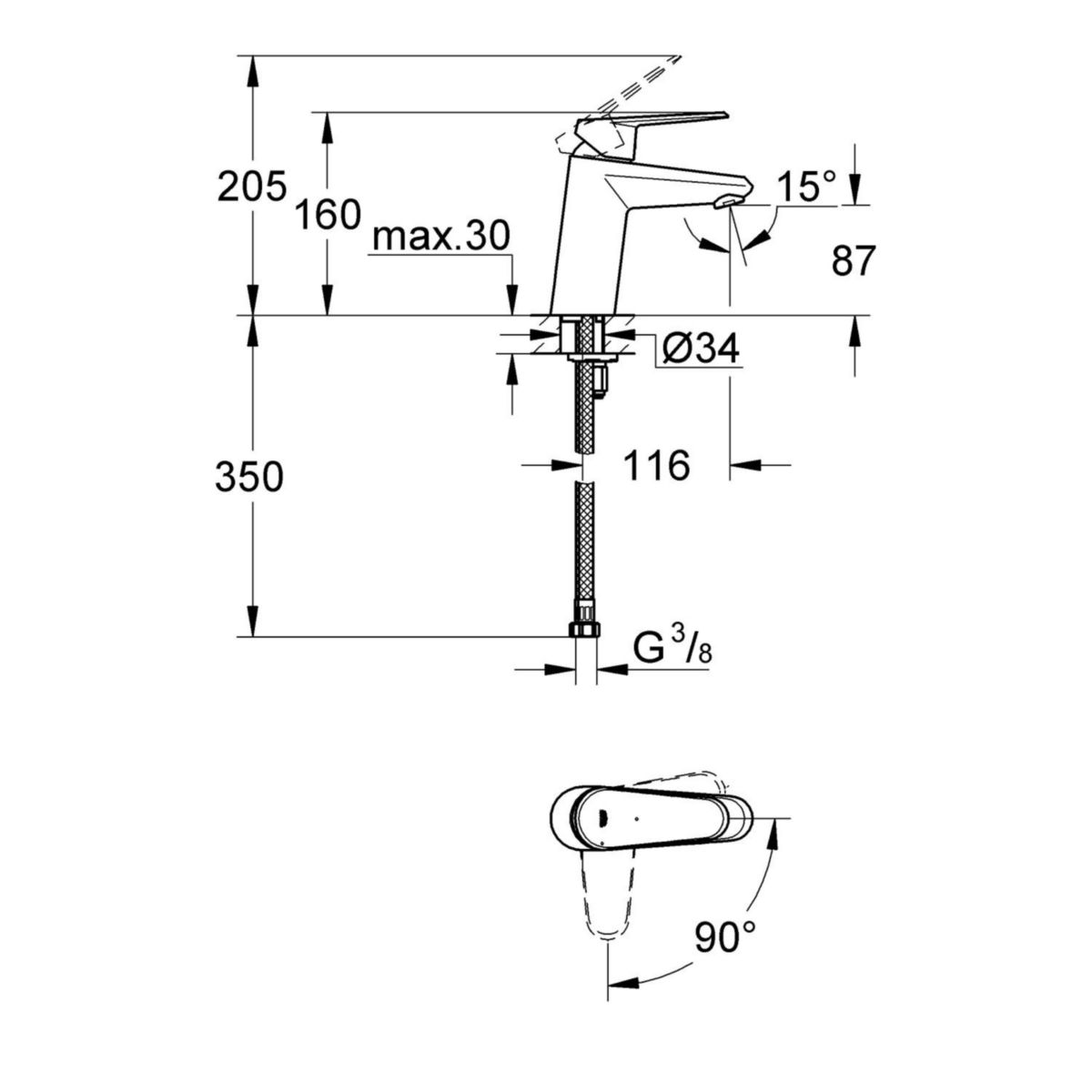 Mitigeur lavabo Eurodisc Cosmopolitan corps lisse ES 5,7 l/mn Chromé réf. 2338220E