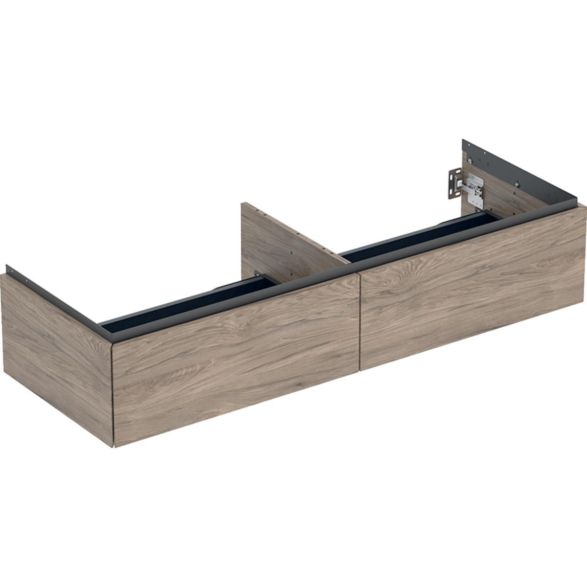 Meuble bas pour lavabo Geberit ONE, 2 tiroirs: L135cm, P47cm, mélaminé structuré bois Noyer Carya