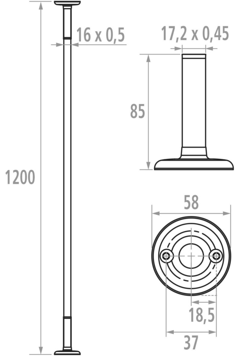 Porte-rideau droit 120 cm, tube en laiton D 16 mm avec 2 rosaces coulissantes, nickelé chromé réf. 004024