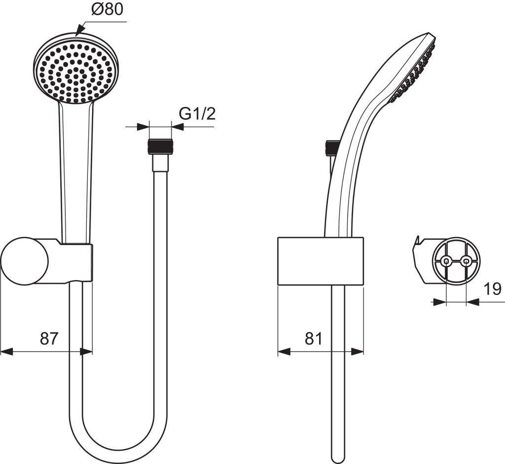 Ensemble support de douche IDEALRAIN S1, 1jet, chromé : réf. B9506AA