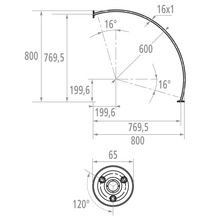 Porte-rideau d'angle 80 x 80 cm 1/4 de cercle, tube en laiton D 16 mm avec 2 rosaces soudées, nickelé chromé réf. 004433