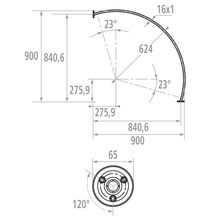 Porte-rideau d'angle 90 x 90 cm 1/4 de cercle, tube en laiton D 16 mm avec 2 rosaces soudées, nickelé chromé réf. 004434