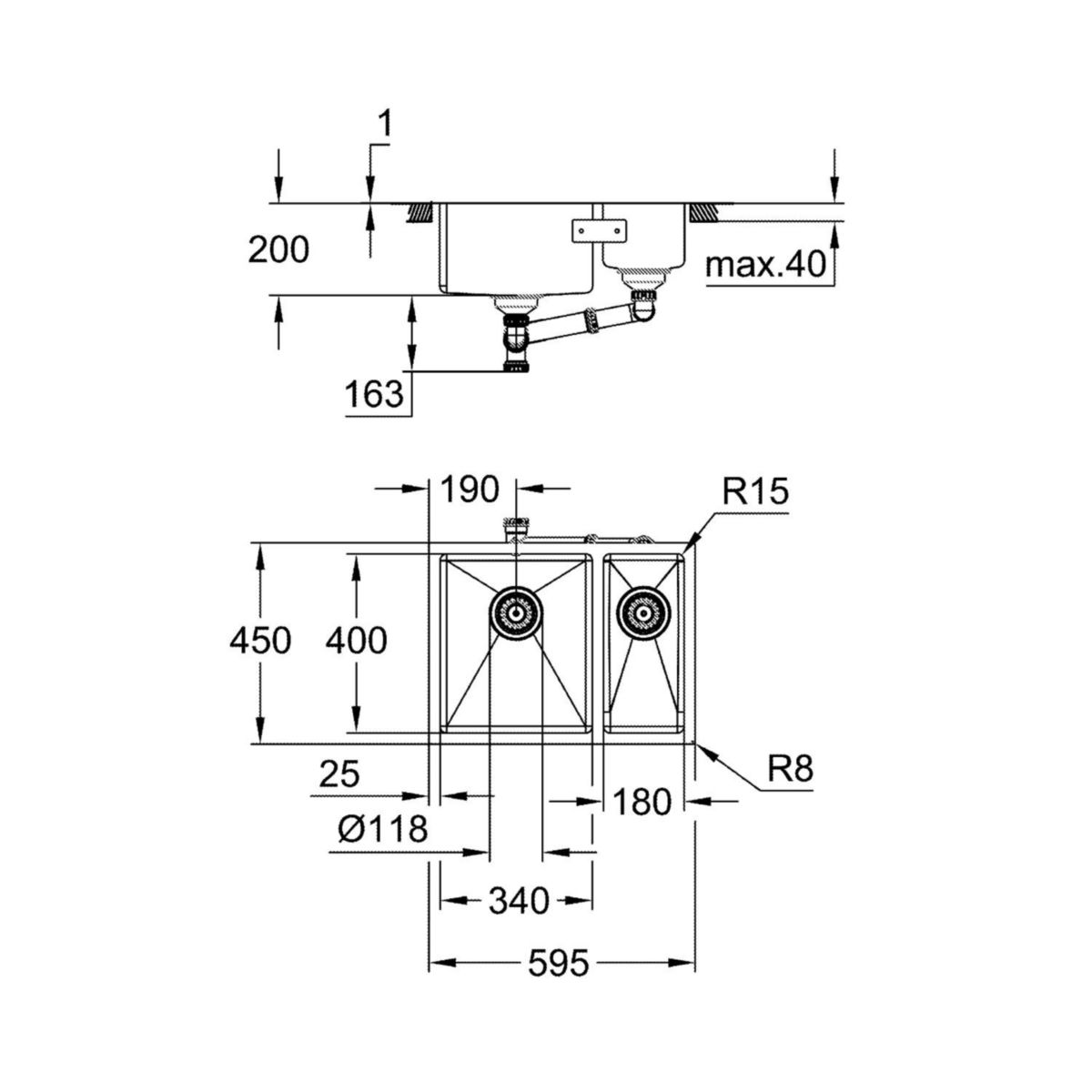 Évier en acier inoxydable K700 à encastrer par dessous Inox GROHE 31577SD1