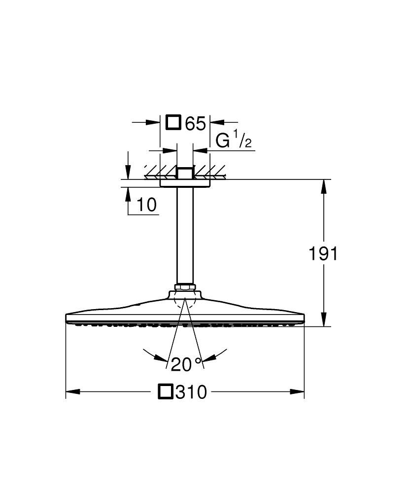 Ensemble douche de tête et bras plafonnier 142 mm, 1 jet Rainshower Mono 310 Cube Supersteel 26566DC0