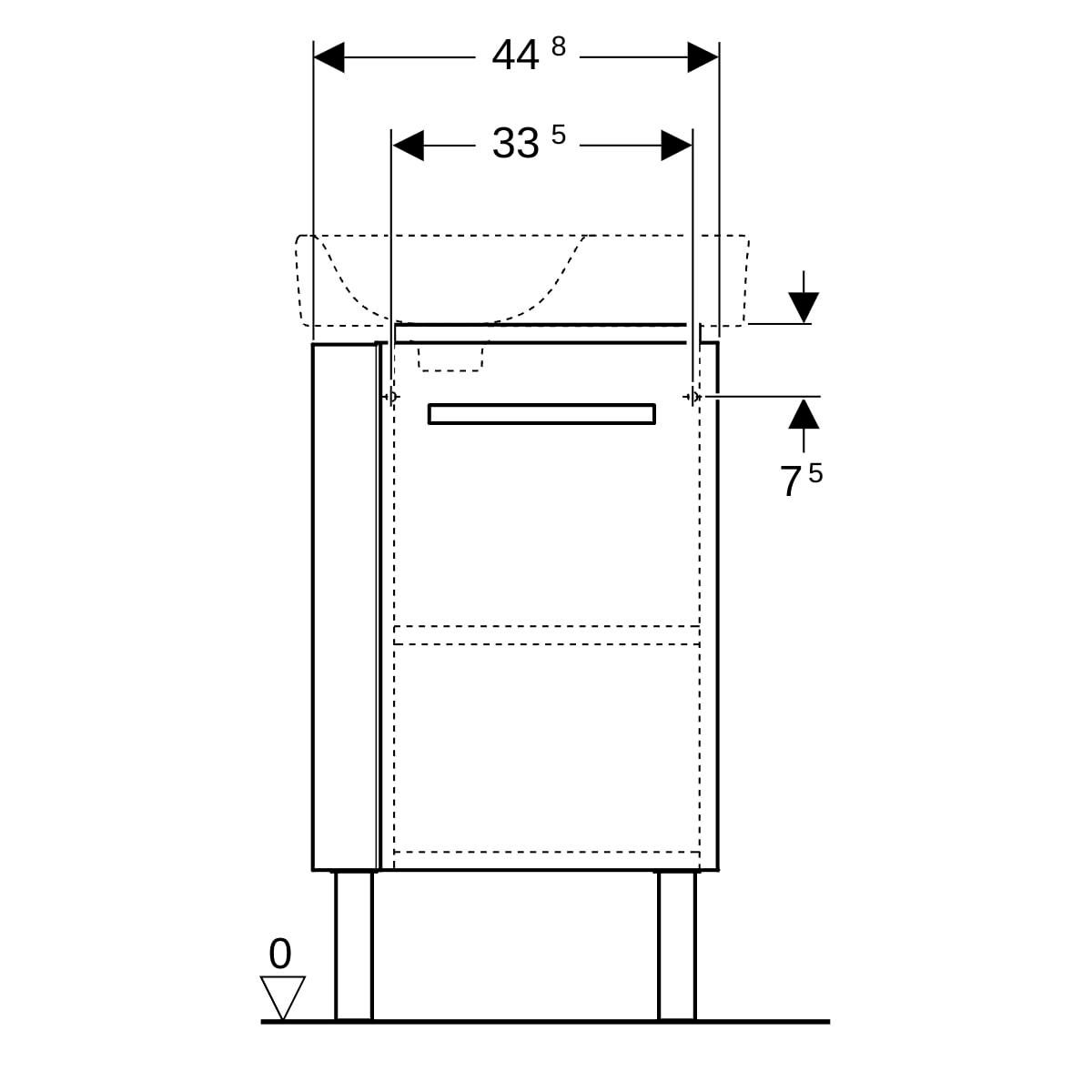 Meuble bas pour lave-mains RENOVA COMPACT L44.8 x H75.4-76.9 x P25.2 cm, laqué blanc laqué ultra-brillant, charnières à droite réf : 009928CBLBB