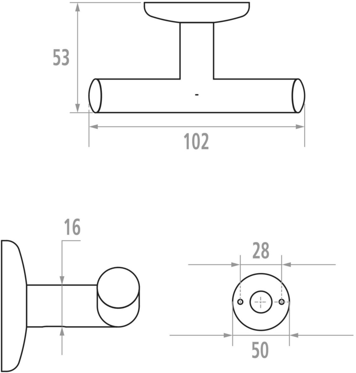 Patère LOFT avec 2 têtes, tube en laiton D 16 mm, nickelé chromé réf. 010132