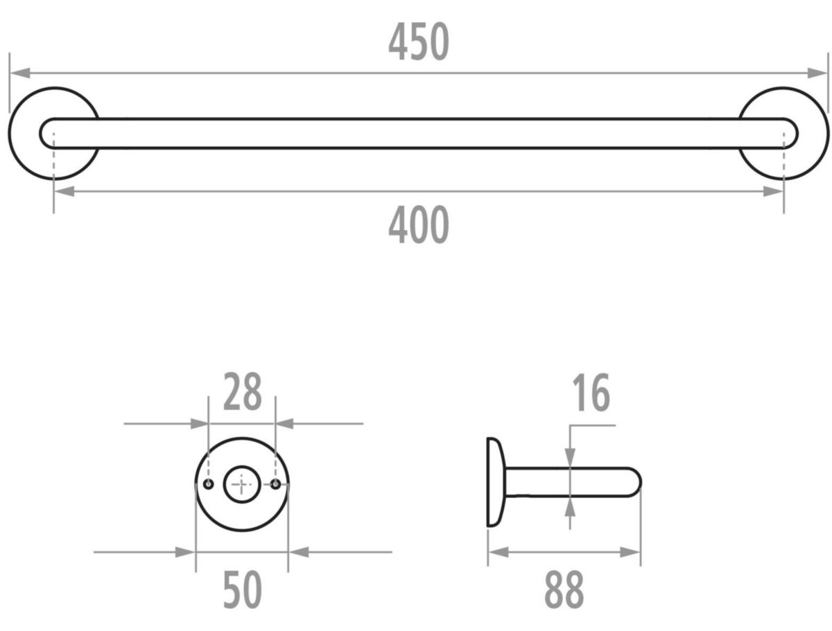 Porte-serviettes LOFT 40 cm avec 1 branche fixe, tube laiton D 16 mm, nickelé chromé réf. 010140