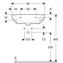 lavabo geberit renova avec équerres de montage: b=60cm, t=48cm, trou de robinetterie=au centre, trop-plein=visible, blanc Réf. 500.371.01.1