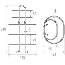 Rack avec 4 étages 34 x 19,5 x 14,5 cm, pour serviettes pliées, fil en acier D 4 et 6 mm, chromé réf. 010185