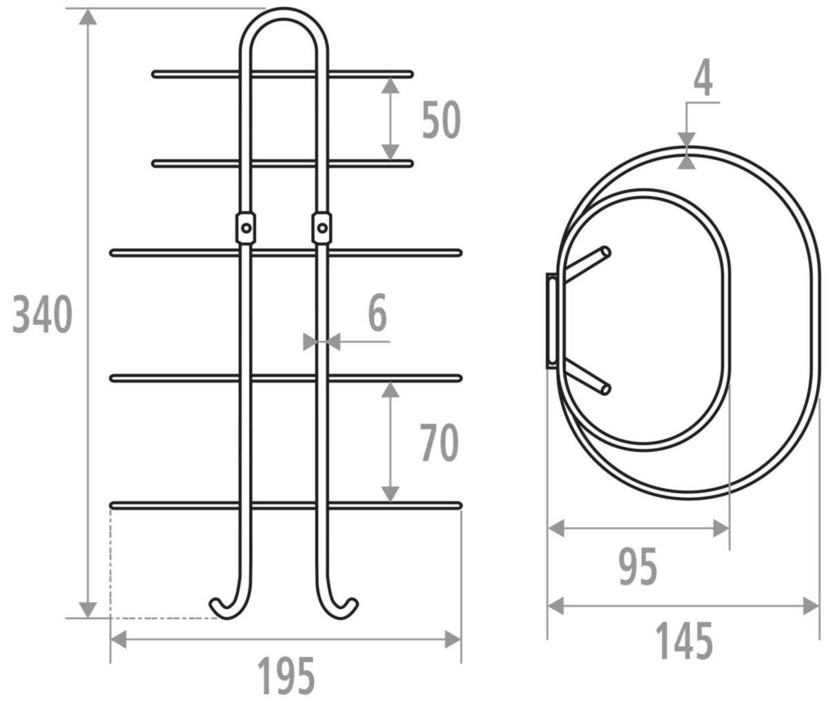 Rack avec 4 étages 34 x 19,5 x 14,5 cm, pour serviettes pliées, fil en acier D 4 et 6 mm, chromé réf. 010185