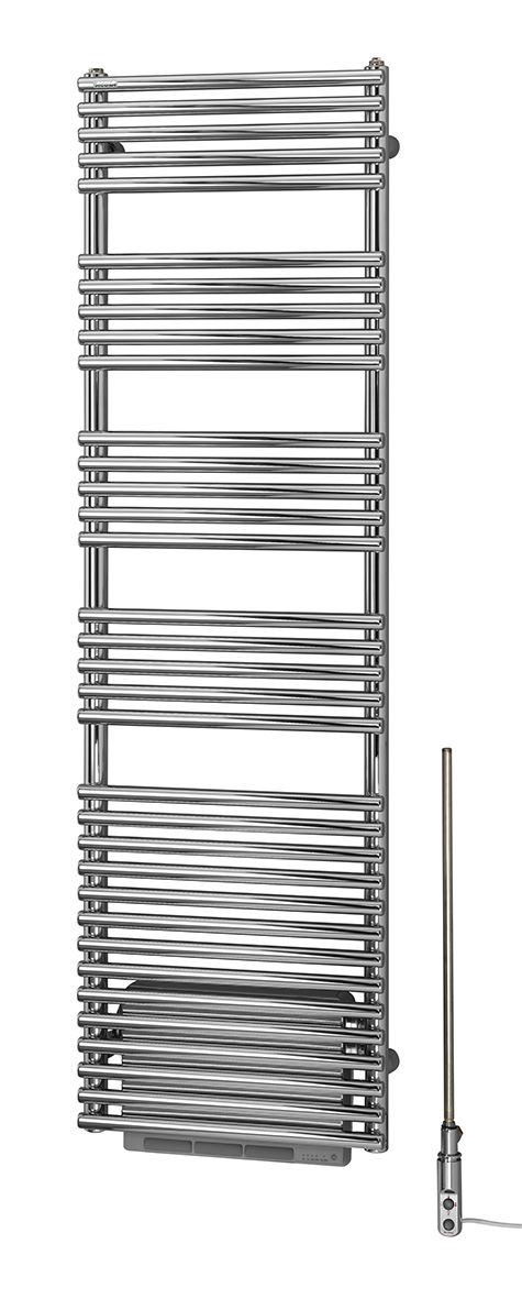 Sèche-serviette ACOVA Cala Symétrique Eau Chaude +Air, commande infrarouge IRS + soufflant 1000W, 402W (dT50), Haut. 1198 mm, Larg. 496 mm, raccordement par le bas, excentré, Aller/Retour réversible, finition chromée Réf. LNO-112-050-IFS