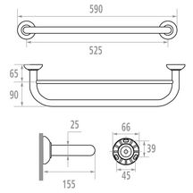 Porte-serviettes TRIOLO 2 branches fixes 52,5 cm, tube en acier D 25 mm, fixations invisibles, embases résine de synthèse, époxy blanc réf. 013260