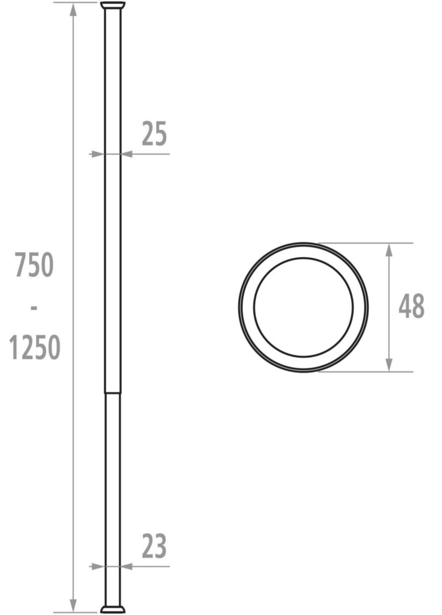 Tringle de douche TRIOLO extensible de 75 à 125 cm, tube en aluminium D 25 mm, époxy blanc réf. 013410