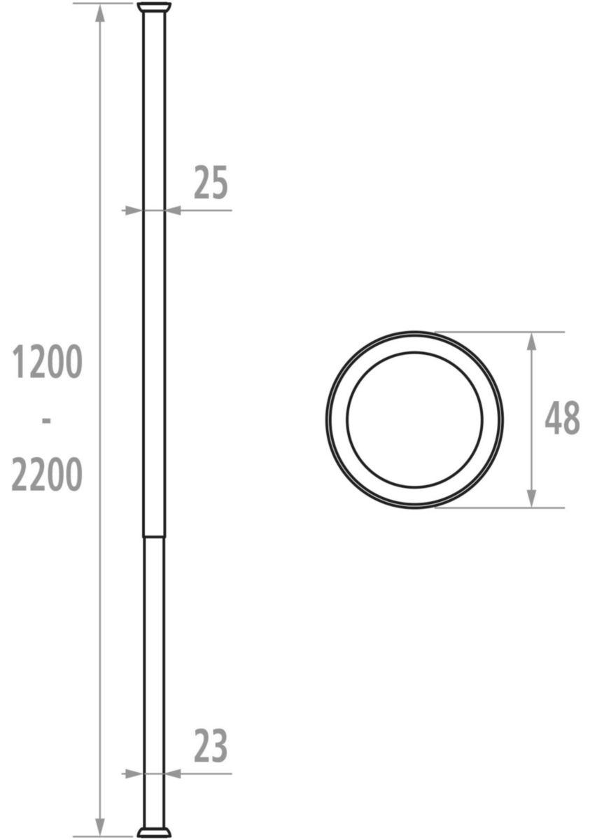 Tringle de douche TRIOLO extensible de 120 à 220 cm, tube en aluminium D 25 mm, époxy blanc réf. 013420