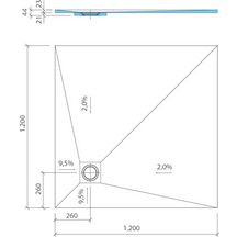 Receveur de douche Fundo Ligno Plus écoulement excentré 1200x1200x23mm Réf : 072070064