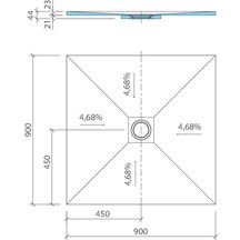 Fundo Ligno Plus receveur, écoulement centré, 900x900x23mm Réf. 072070010