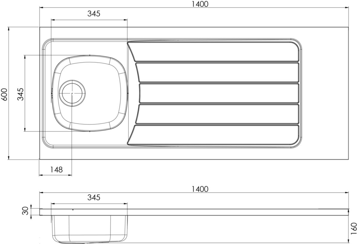 Evier à poser ISEO 1400 1 cuve inox 18/10 nu, Lisse