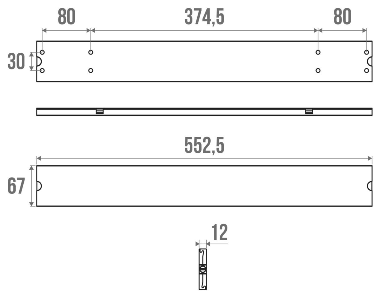 Rail cache alu anodisé avec verrou résine anthracite, 552 mm réf. 44050