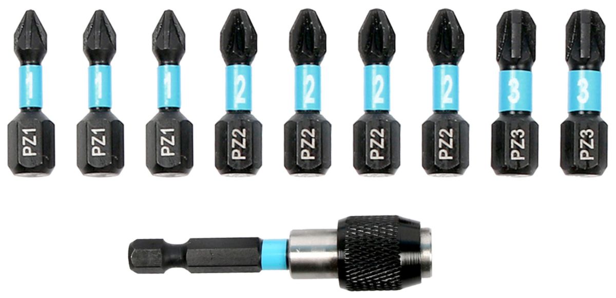 Set de 9 embouts impact Pozidrive 2,5 cm + porte embout 6 cm Novipro