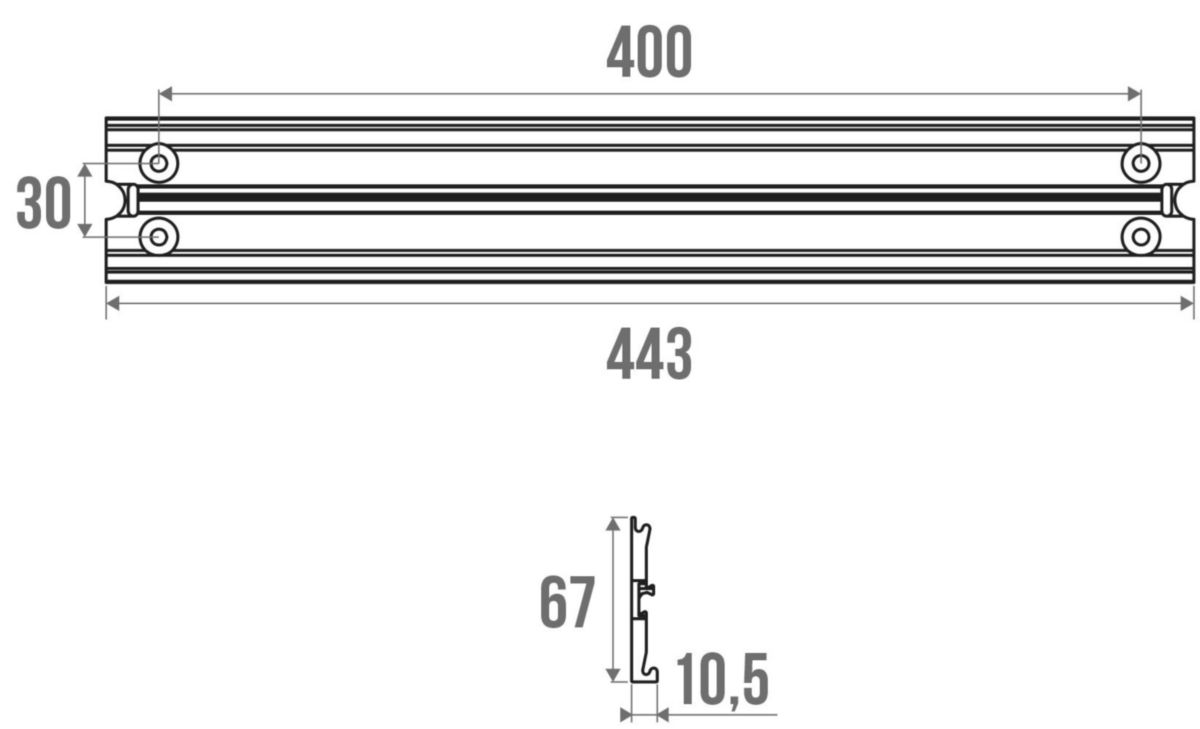 Rail de fixation, 443 mm, alu anodisé réf. 44240