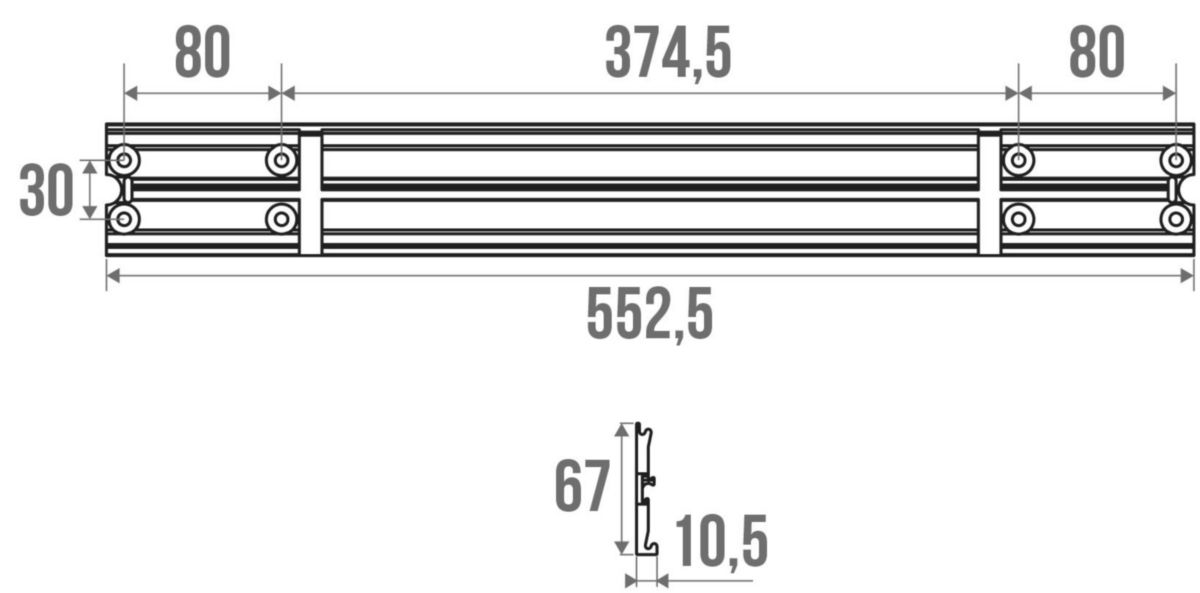 Rail de fixation, 552 mm, alu anodisé réf. 44250