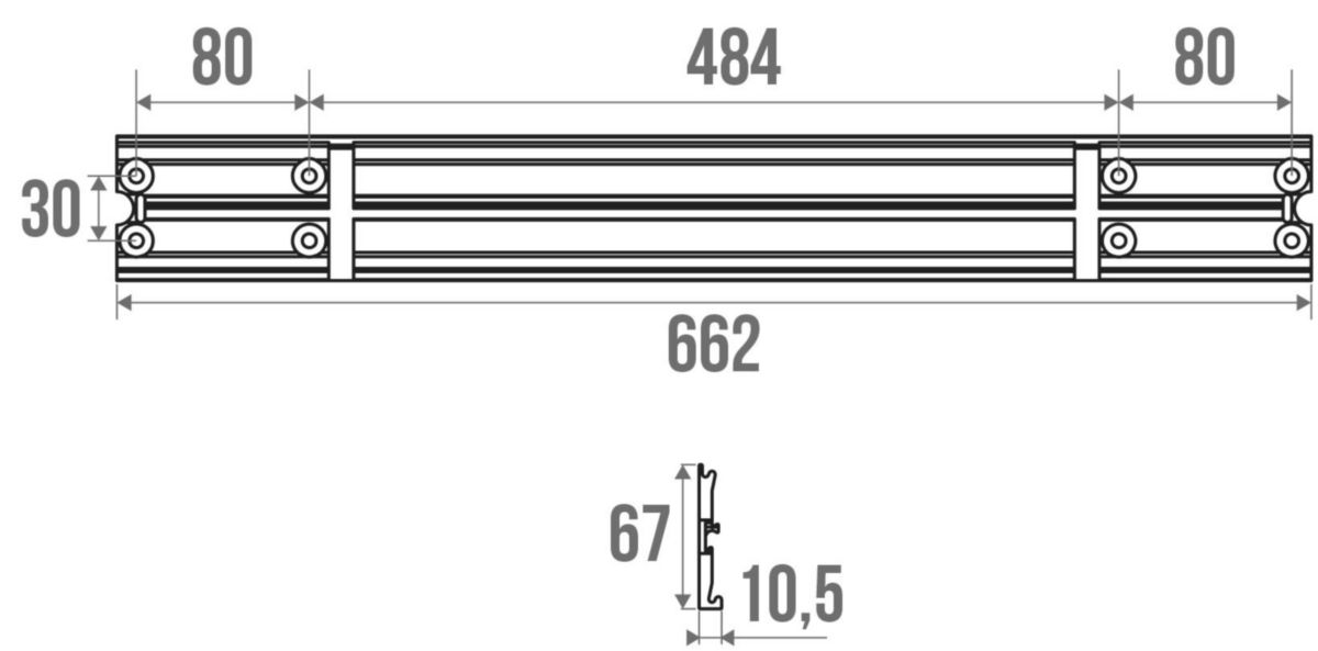 Rail de fixation, 662 mm, alu anodisé réf. 44260