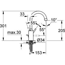 Mitigeur de lavabo CONCETTO II monocommande 15 x 21, bec mobile avec butée, mousseur, tirette et garniture de vidage 33 x 42, chromé réf. 32629001