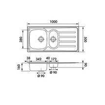 Evier en inox MONTEBELLO avec un bac et demi et un égouttoir, inox lisse L100xl50xP16 cm Réf.EV4511IL