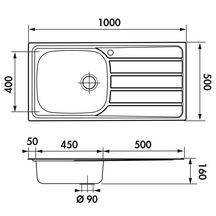 Evier en inox MONTEBELLO avec un grand bac et un égouttoir, inox lisse L100xl50xP16cm Réf.EV45011IL