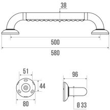 Barre appui droite ERGOSOFT 50 cm, profil aluminium recouvert de PVC structuré ergonomique D 33 mm, blanc réf. 046155