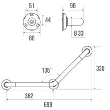 Barre appui coudée angle 135° 365 x 365 mm profil aluminium recouvert pvc blanc F33 m m rosaces polyamides réf. 046220