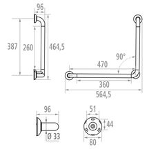 Barre de relèvement coudée angle 90° à droite 48,7 x 38,7 réf. 046270