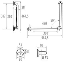 Barre d'appui coudée ergonomique en angle 90° 48,5 x 38,5 cm, profil aluminium recouvert de PVC structuré ergonomique D 33 mm, blanc réf. 046275