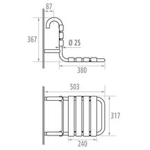 Siège de douche suspendu sur barre d'appui, tube en acier D 25 mm, lattes polypropylène, époxy blanc réf. 047534