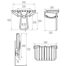 Siège de douche escamotable avec béquille automatique H 450 mm, grande taille, taupe réf. 047624