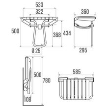 Siège de douche escamotable grande taille tube aluminium + inox assise avec lattes polypropylène blanc réf. 047632