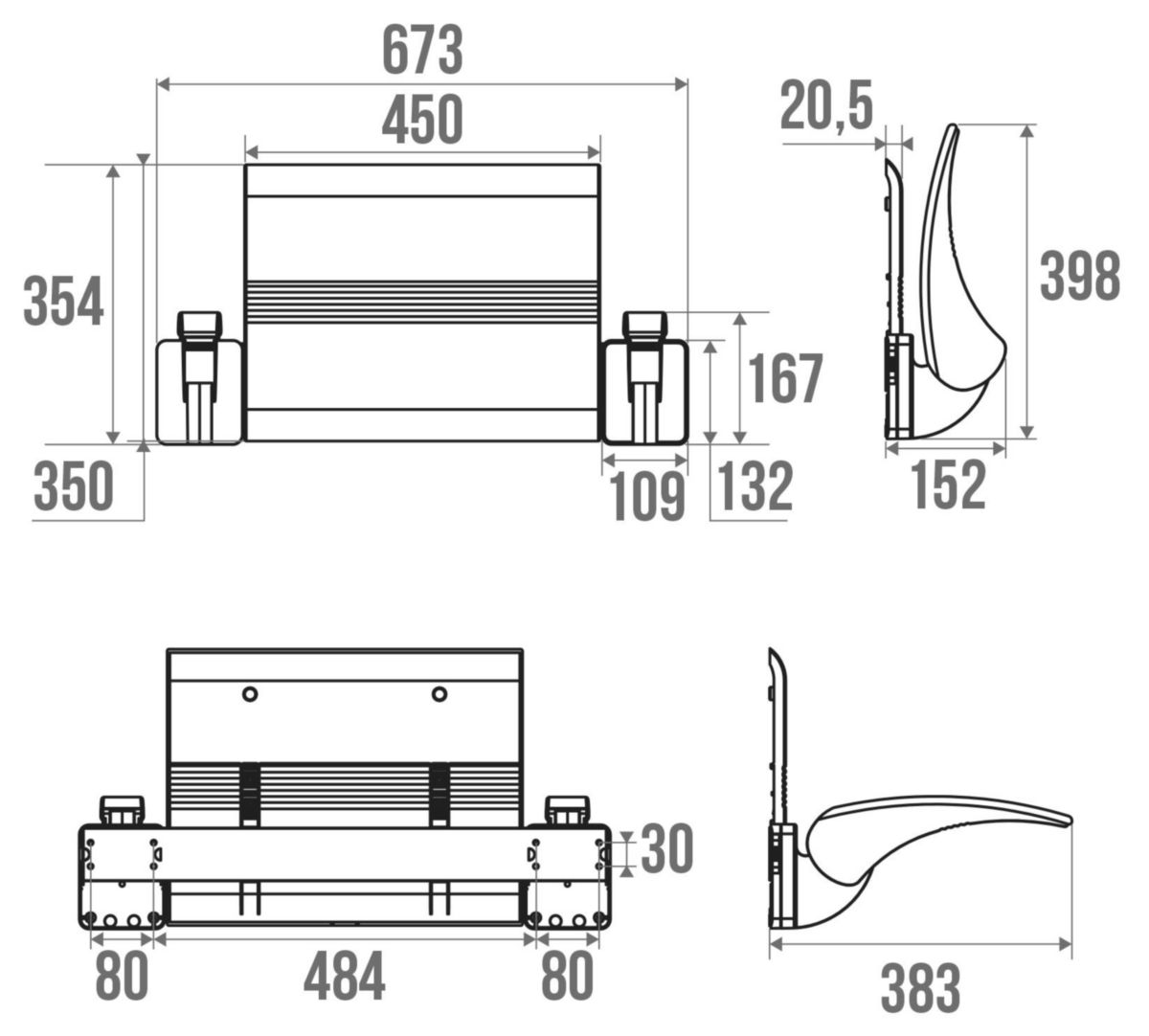 Ensemble dossier avec 2 accoudoirs anthracite réf. 47723