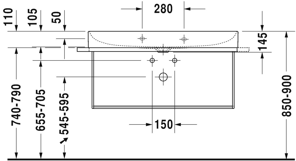 Console métallique suspendue DURASQUARE L106,3 x l.45,1 cm, finition noir, avec porte-serviettes gauche/droite réversible