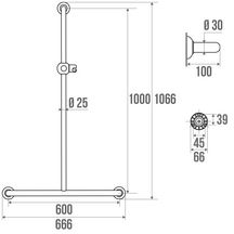 Barre en T 60 x 100 cm avec support douchette tube en aluminium époxy blanc réf. 049340