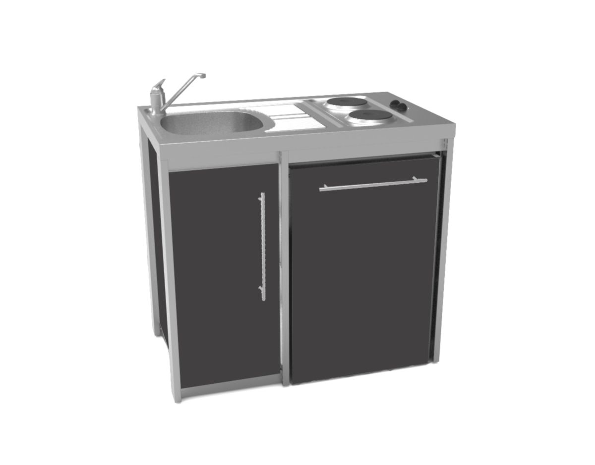 Cuisinette complète METALLINE 100 cm avec évier inox 18 /10  lisse, coloris Anthracite