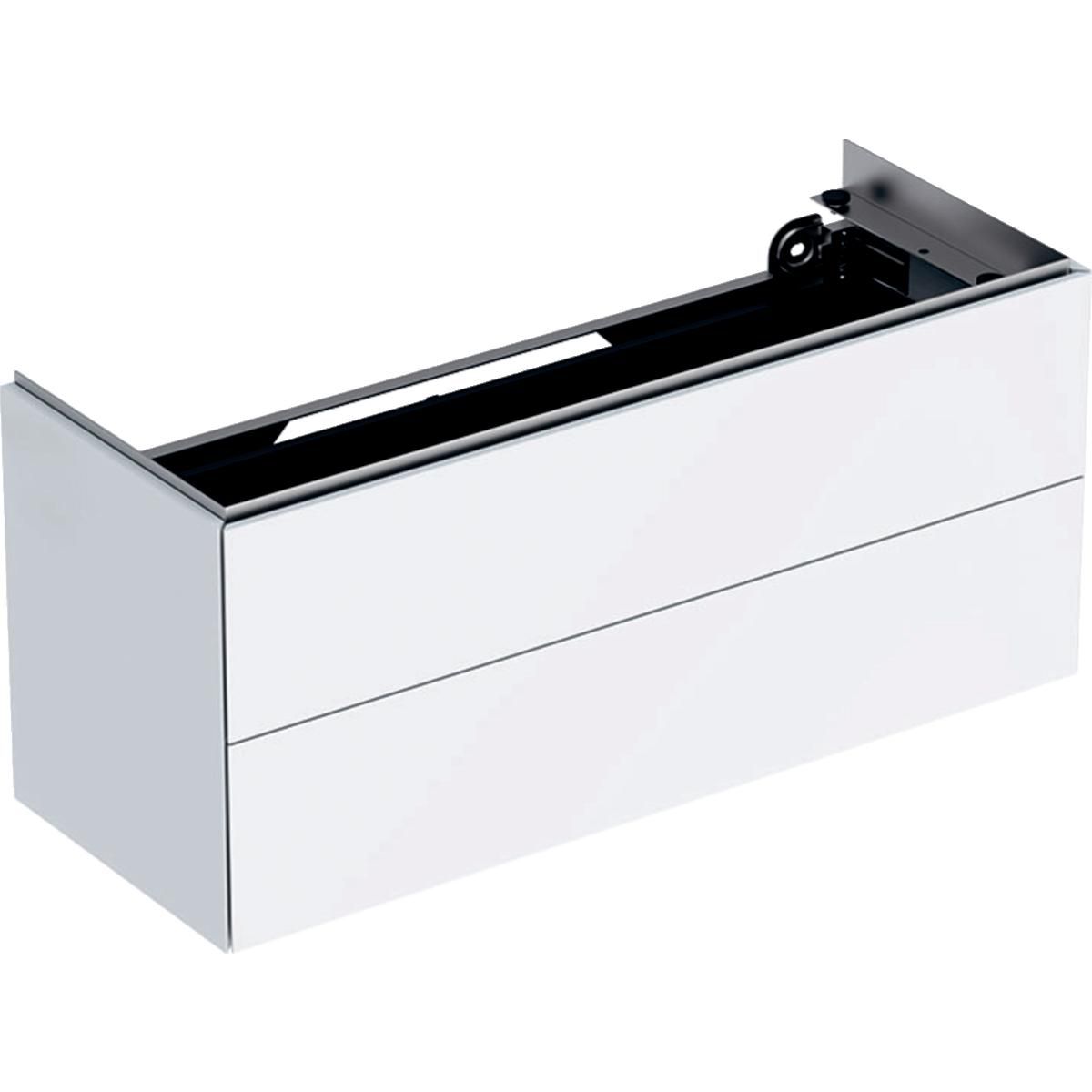 Meuble bas pour lavabo Geberit ONE, avec deux tiroirs, compact: Largeur 104.5cm, Hauteur 46.5cm, Profondeur 39.5cm, Blanc / Laqué ultra-brillant Réf. 500.386.01.1